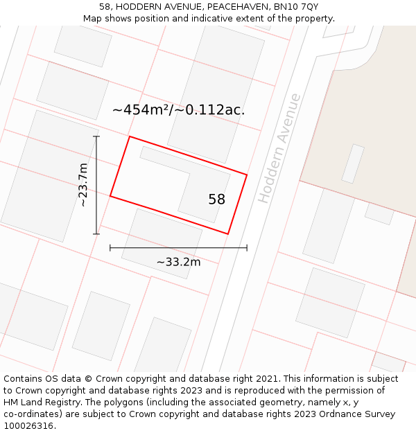 58, HODDERN AVENUE, PEACEHAVEN, BN10 7QY: Plot and title map