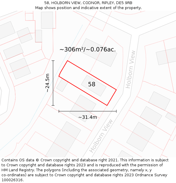 58, HOLBORN VIEW, CODNOR, RIPLEY, DE5 9RB: Plot and title map