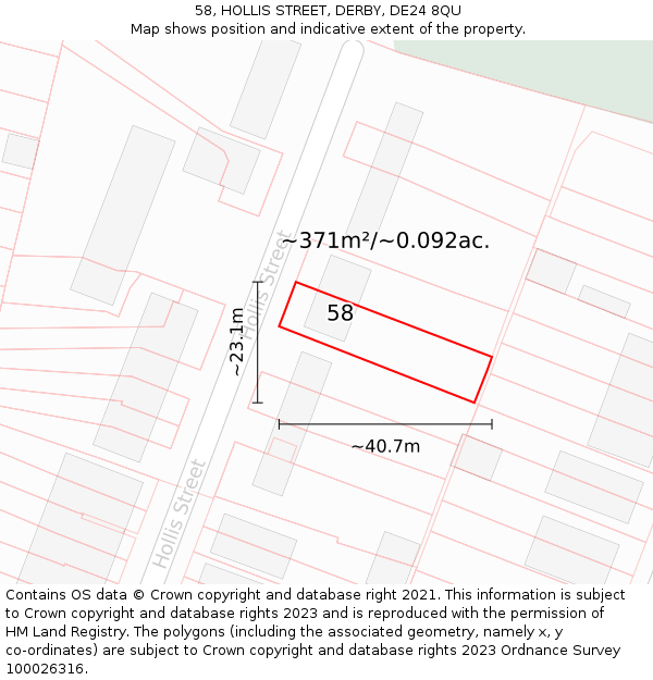 58, HOLLIS STREET, DERBY, DE24 8QU: Plot and title map
