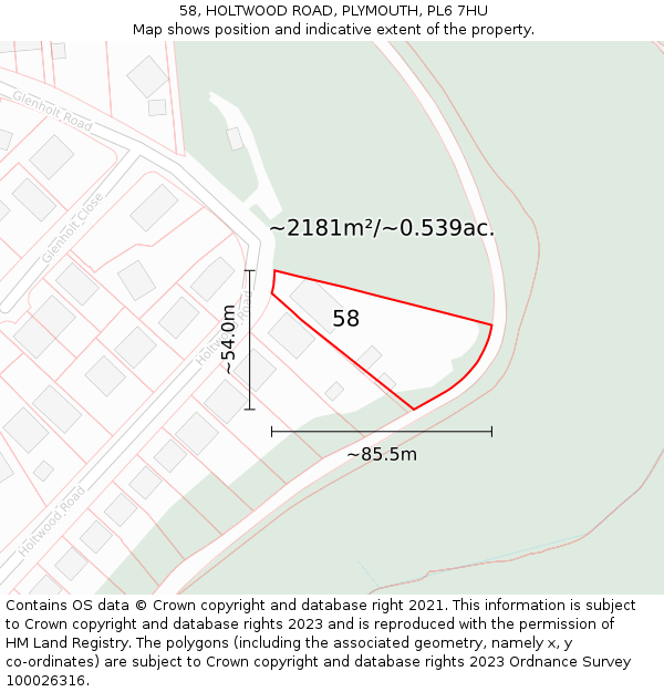 58, HOLTWOOD ROAD, PLYMOUTH, PL6 7HU: Plot and title map
