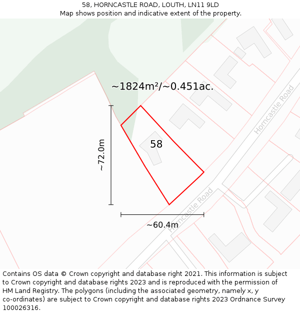 58, HORNCASTLE ROAD, LOUTH, LN11 9LD: Plot and title map