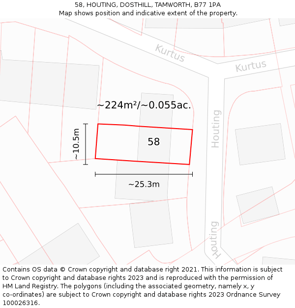 58, HOUTING, DOSTHILL, TAMWORTH, B77 1PA: Plot and title map