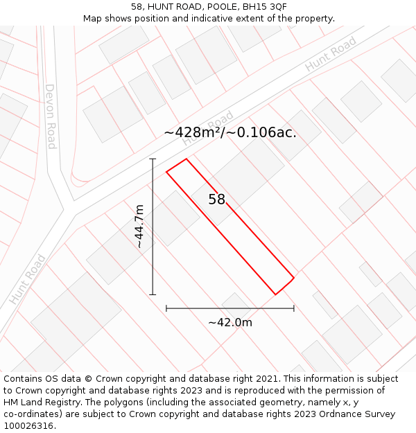 58, HUNT ROAD, POOLE, BH15 3QF: Plot and title map