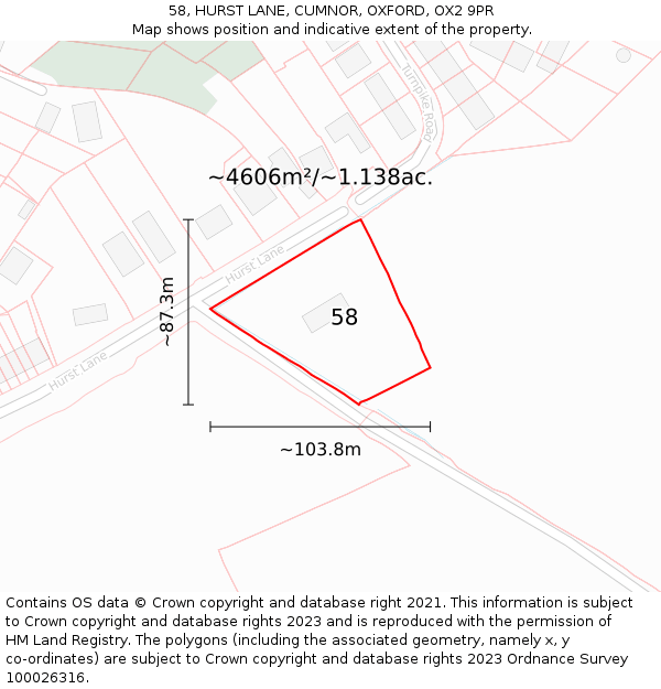 58, HURST LANE, CUMNOR, OXFORD, OX2 9PR: Plot and title map