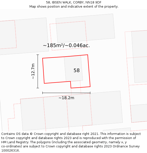 58, IBSEN WALK, CORBY, NN18 9DF: Plot and title map