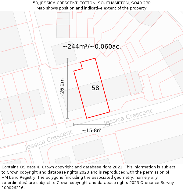 58, JESSICA CRESCENT, TOTTON, SOUTHAMPTON, SO40 2BP: Plot and title map