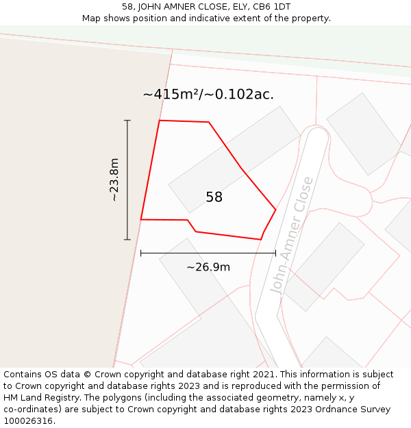 58, JOHN AMNER CLOSE, ELY, CB6 1DT: Plot and title map