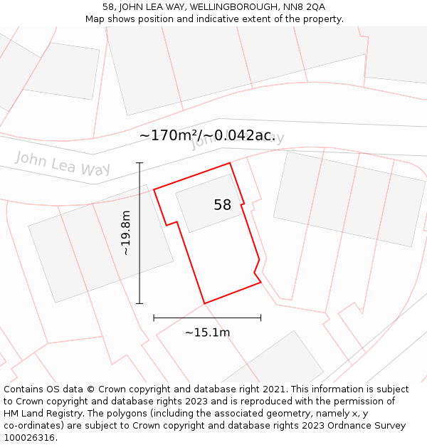 58, JOHN LEA WAY, WELLINGBOROUGH, NN8 2QA: Plot and title map