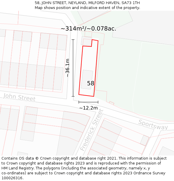 58, JOHN STREET, NEYLAND, MILFORD HAVEN, SA73 1TH: Plot and title map