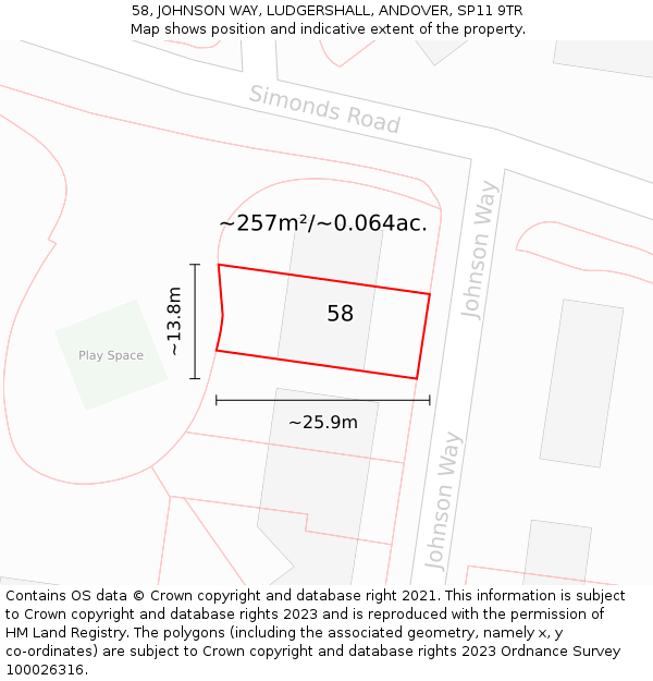 58, JOHNSON WAY, LUDGERSHALL, ANDOVER, SP11 9TR: Plot and title map