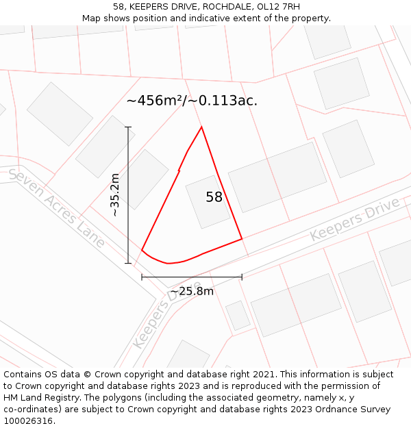 58, KEEPERS DRIVE, ROCHDALE, OL12 7RH: Plot and title map