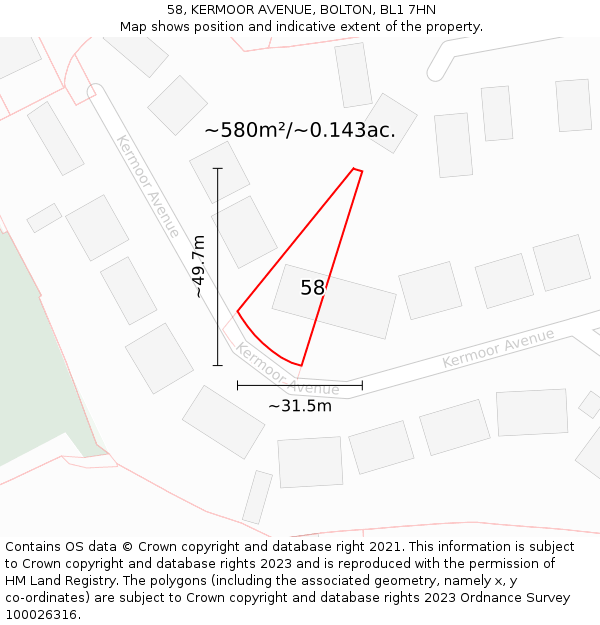 58, KERMOOR AVENUE, BOLTON, BL1 7HN: Plot and title map