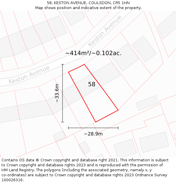 58, KESTON AVENUE, COULSDON, CR5 1HN: Plot and title map