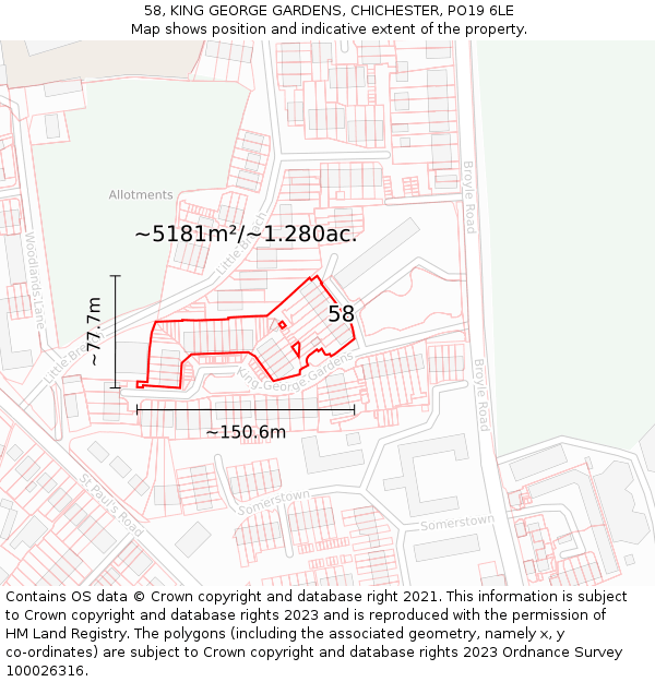 58, KING GEORGE GARDENS, CHICHESTER, PO19 6LE: Plot and title map