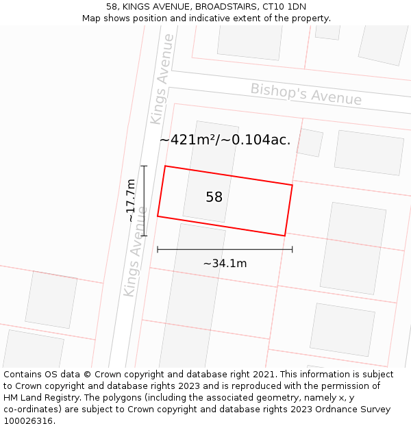 58, KINGS AVENUE, BROADSTAIRS, CT10 1DN: Plot and title map