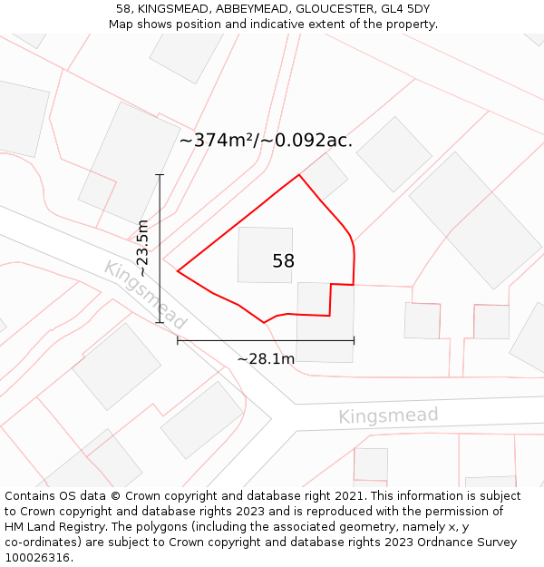 58, KINGSMEAD, ABBEYMEAD, GLOUCESTER, GL4 5DY: Plot and title map