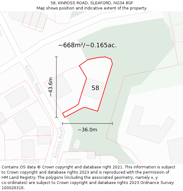 58, KINROSS ROAD, SLEAFORD, NG34 8GF: Plot and title map