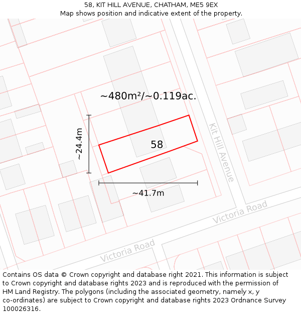 58, KIT HILL AVENUE, CHATHAM, ME5 9EX: Plot and title map