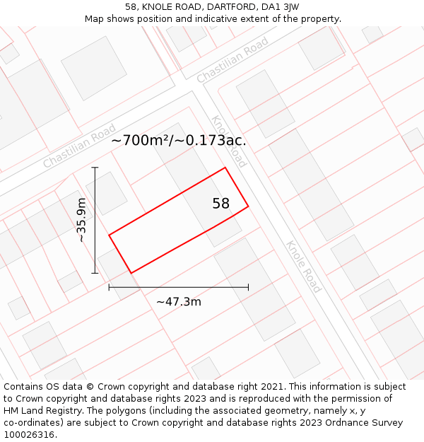 58, KNOLE ROAD, DARTFORD, DA1 3JW: Plot and title map