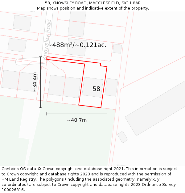 58, KNOWSLEY ROAD, MACCLESFIELD, SK11 8AP: Plot and title map