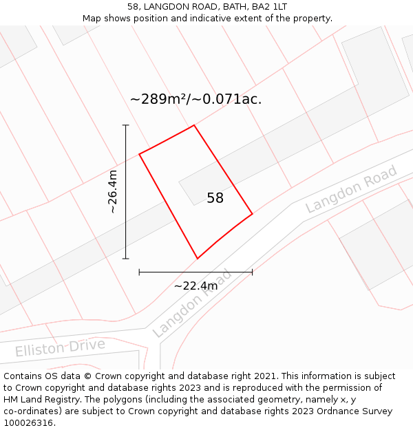 58, LANGDON ROAD, BATH, BA2 1LT: Plot and title map