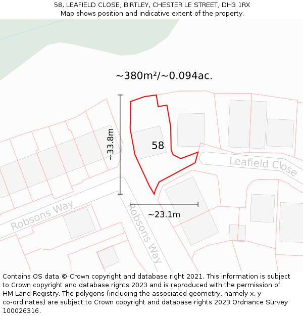 58, LEAFIELD CLOSE, BIRTLEY, CHESTER LE STREET, DH3 1RX: Plot and title map