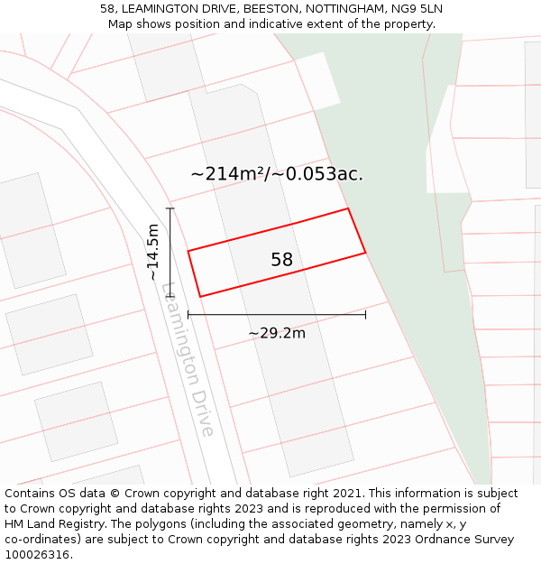 58, LEAMINGTON DRIVE, BEESTON, NOTTINGHAM, NG9 5LN: Plot and title map