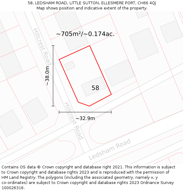 58, LEDSHAM ROAD, LITTLE SUTTON, ELLESMERE PORT, CH66 4QJ: Plot and title map