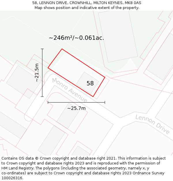 58, LENNON DRIVE, CROWNHILL, MILTON KEYNES, MK8 0AS: Plot and title map