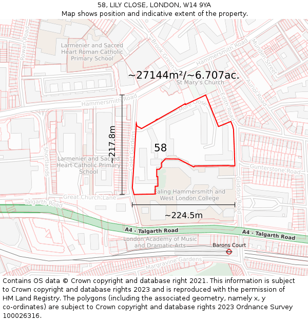 58, LILY CLOSE, LONDON, W14 9YA: Plot and title map