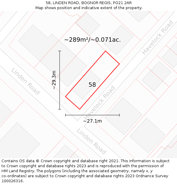 58, LINDEN ROAD, BOGNOR REGIS, PO21 2AR: Plot and title map