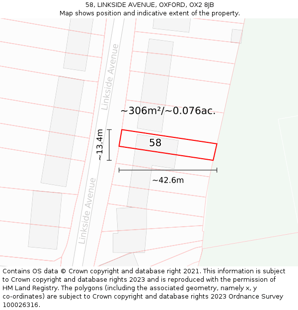 58, LINKSIDE AVENUE, OXFORD, OX2 8JB: Plot and title map