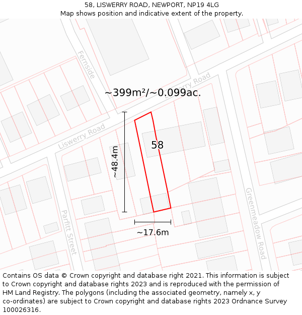 58, LISWERRY ROAD, NEWPORT, NP19 4LG: Plot and title map