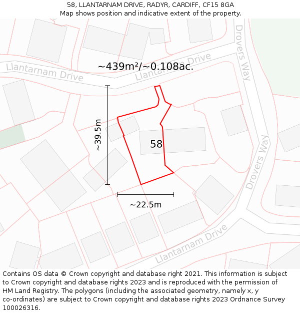 58, LLANTARNAM DRIVE, RADYR, CARDIFF, CF15 8GA: Plot and title map