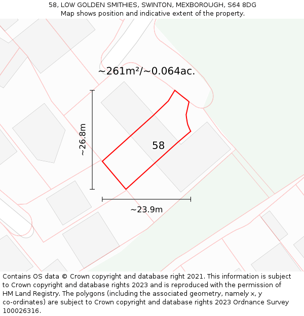 58, LOW GOLDEN SMITHIES, SWINTON, MEXBOROUGH, S64 8DG: Plot and title map