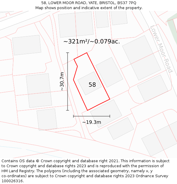 58, LOWER MOOR ROAD, YATE, BRISTOL, BS37 7PQ: Plot and title map