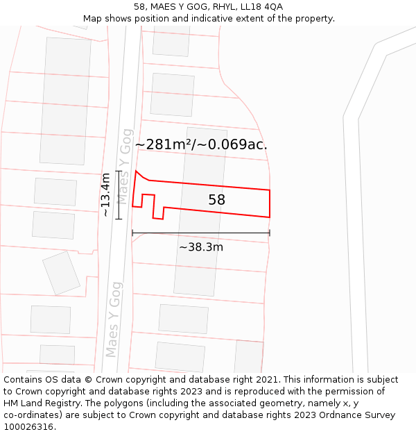 58, MAES Y GOG, RHYL, LL18 4QA: Plot and title map