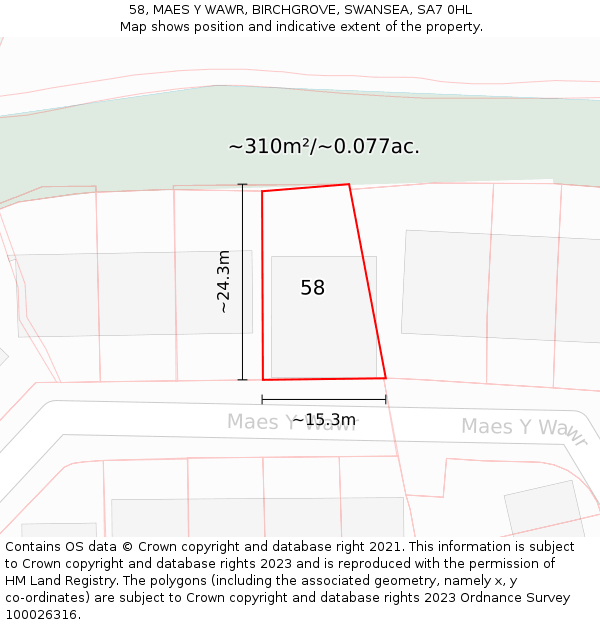 58, MAES Y WAWR, BIRCHGROVE, SWANSEA, SA7 0HL: Plot and title map