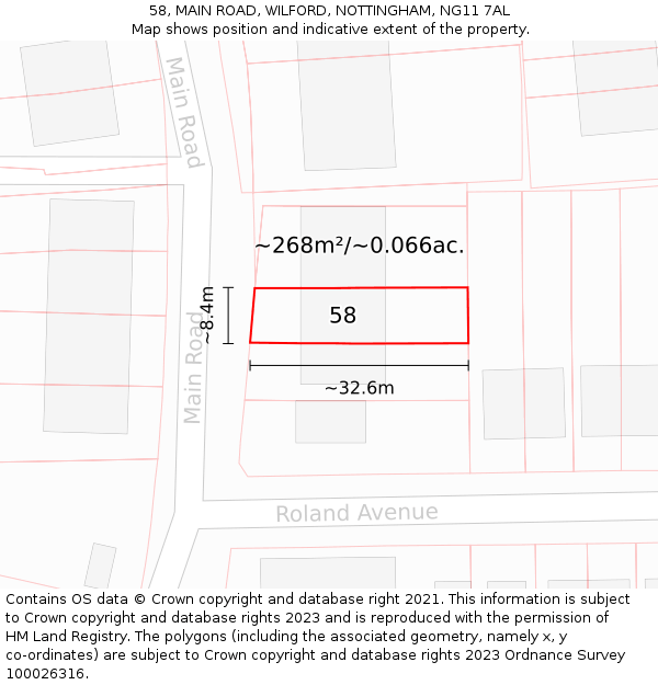 58, MAIN ROAD, WILFORD, NOTTINGHAM, NG11 7AL: Plot and title map