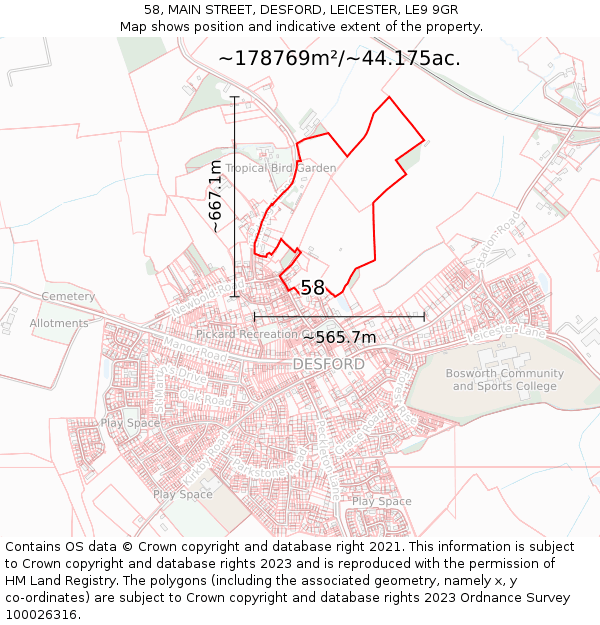 58, MAIN STREET, DESFORD, LEICESTER, LE9 9GR: Plot and title map