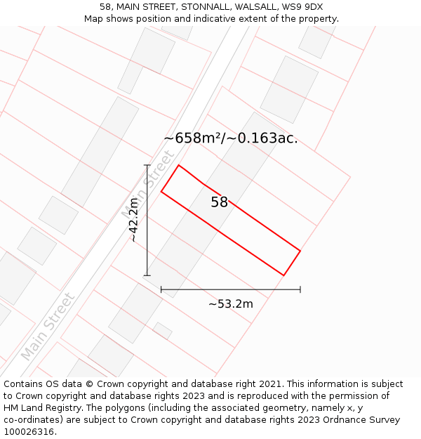 58, MAIN STREET, STONNALL, WALSALL, WS9 9DX: Plot and title map