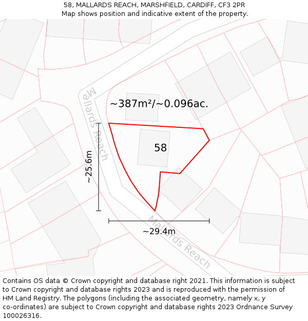 58, MALLARDS REACH, MARSHFIELD, CARDIFF, CF3 2PR: Plot and title map