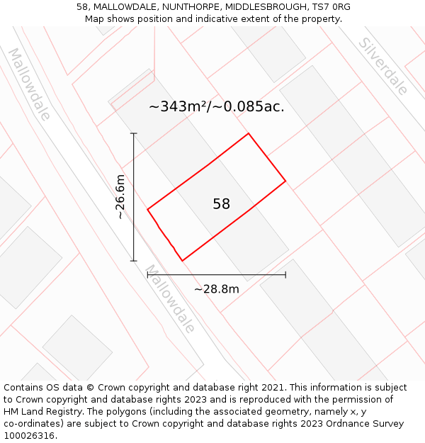 58, MALLOWDALE, NUNTHORPE, MIDDLESBROUGH, TS7 0RG: Plot and title map