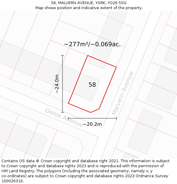 58, MALVERN AVENUE, YORK, YO26 5SG: Plot and title map