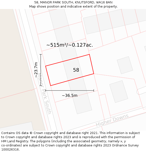 58, MANOR PARK SOUTH, KNUTSFORD, WA16 8AN: Plot and title map