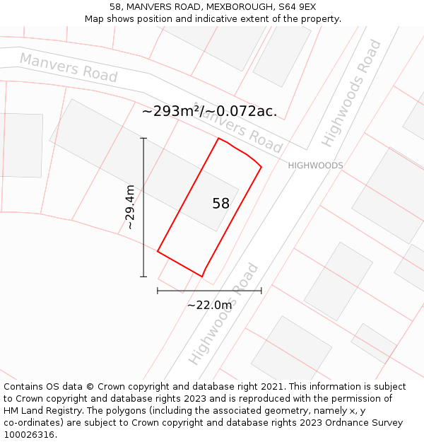 58, MANVERS ROAD, MEXBOROUGH, S64 9EX: Plot and title map