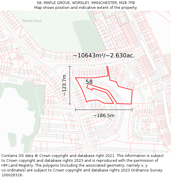 58, MAPLE GROVE, WORSLEY, MANCHESTER, M28 7FB: Plot and title map