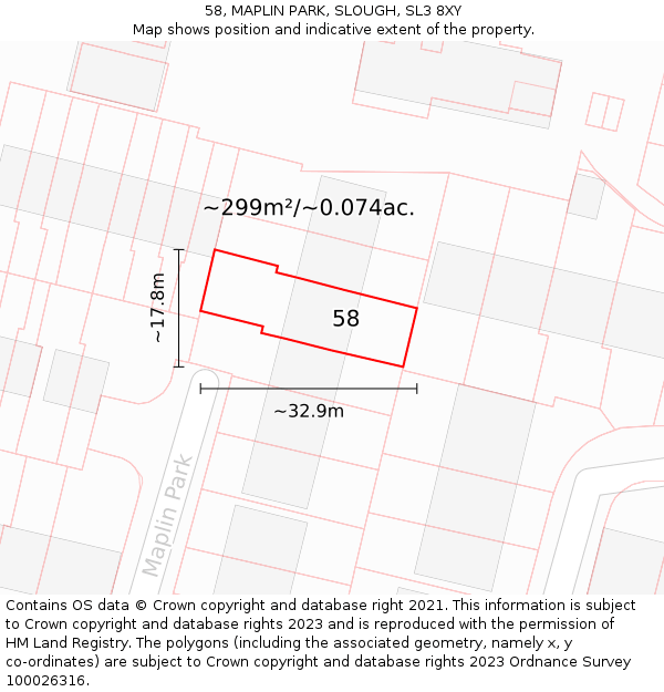 58, MAPLIN PARK, SLOUGH, SL3 8XY: Plot and title map