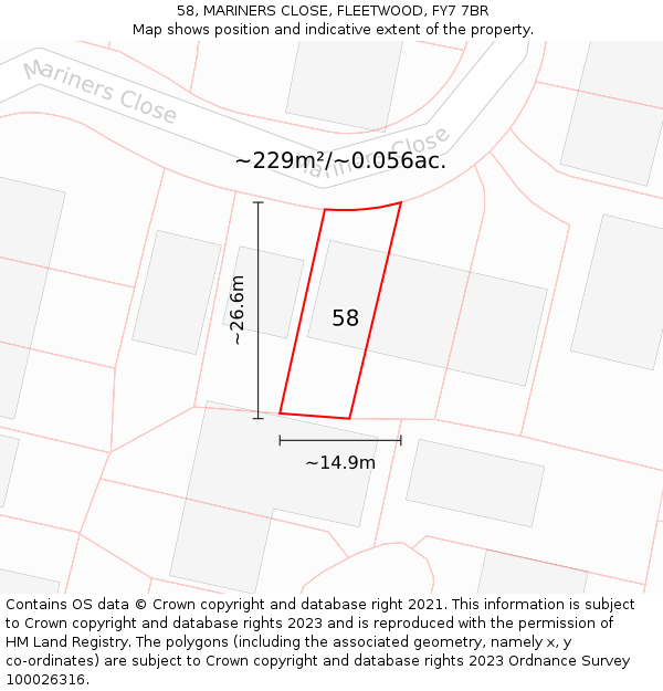 58, MARINERS CLOSE, FLEETWOOD, FY7 7BR: Plot and title map