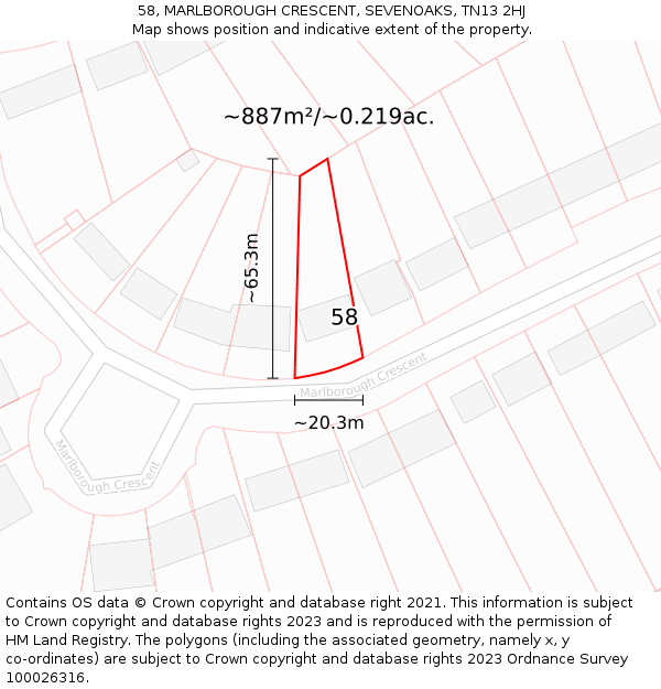 58, MARLBOROUGH CRESCENT, SEVENOAKS, TN13 2HJ: Plot and title map